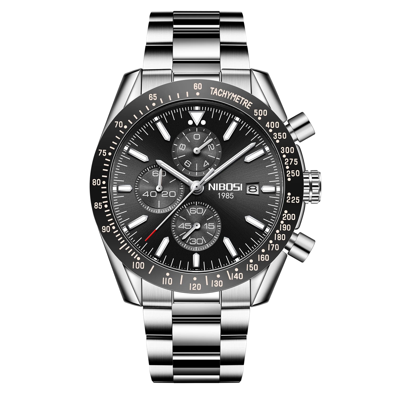 NIBOSI 2615 Sport Stainless Steel Band Wristwatch Men Watch Luminous Chronograph Quartz Watches