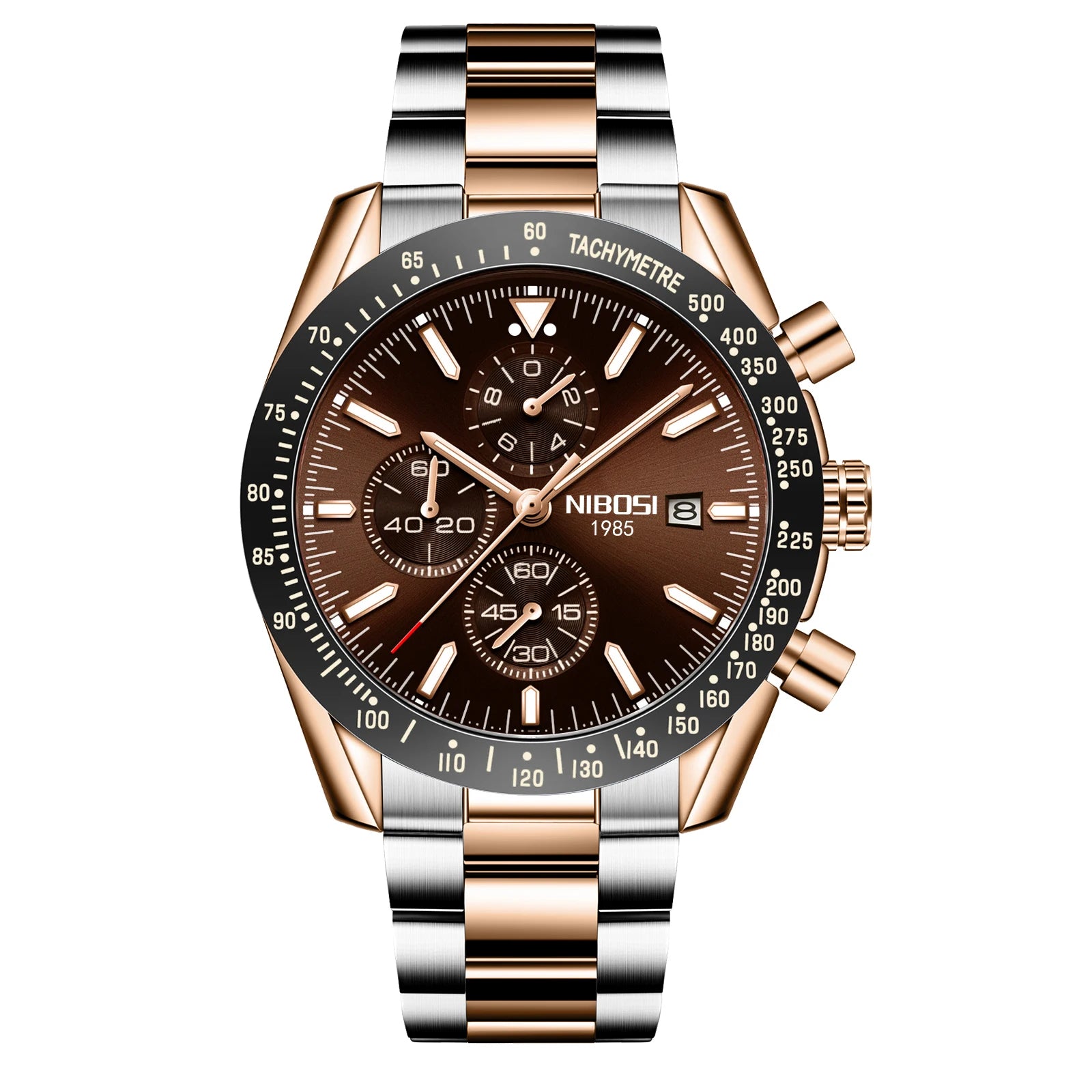 NIBOSI 2615 Sport Stainless Steel Band Wristwatch Men Watch Luminous Chronograph Quartz Watches