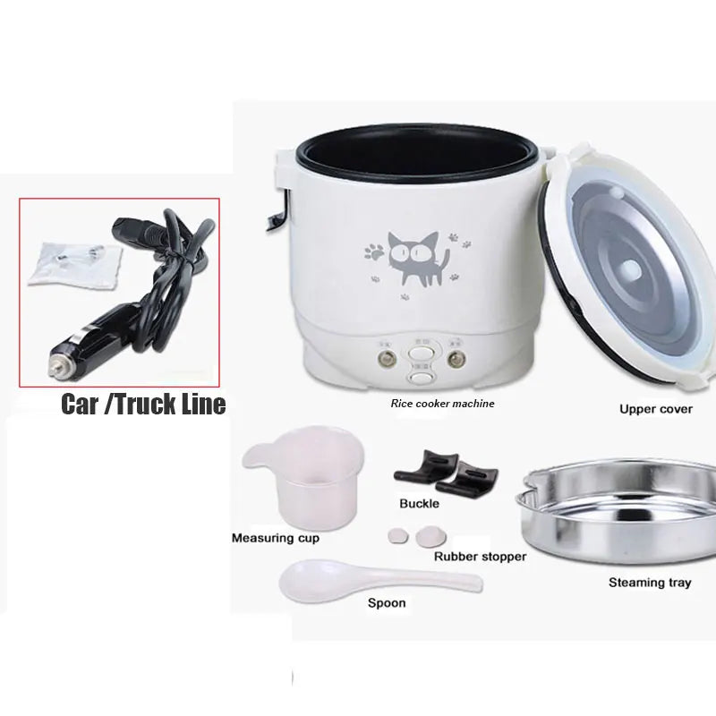 12V 24V Mini Rice Cooker Car Truck Soup Porridge Cooking Machine Food Steamer Heating Lunch Box Meal Heater Warmer 1L / 2L