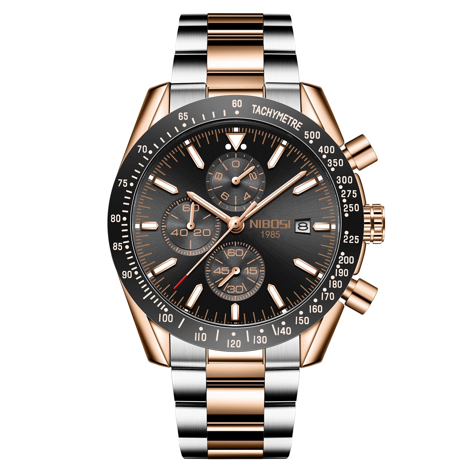 NIBOSI 2615 Sport Stainless Steel Band Wristwatch Men Watch Luminous Chronograph Quartz Watches