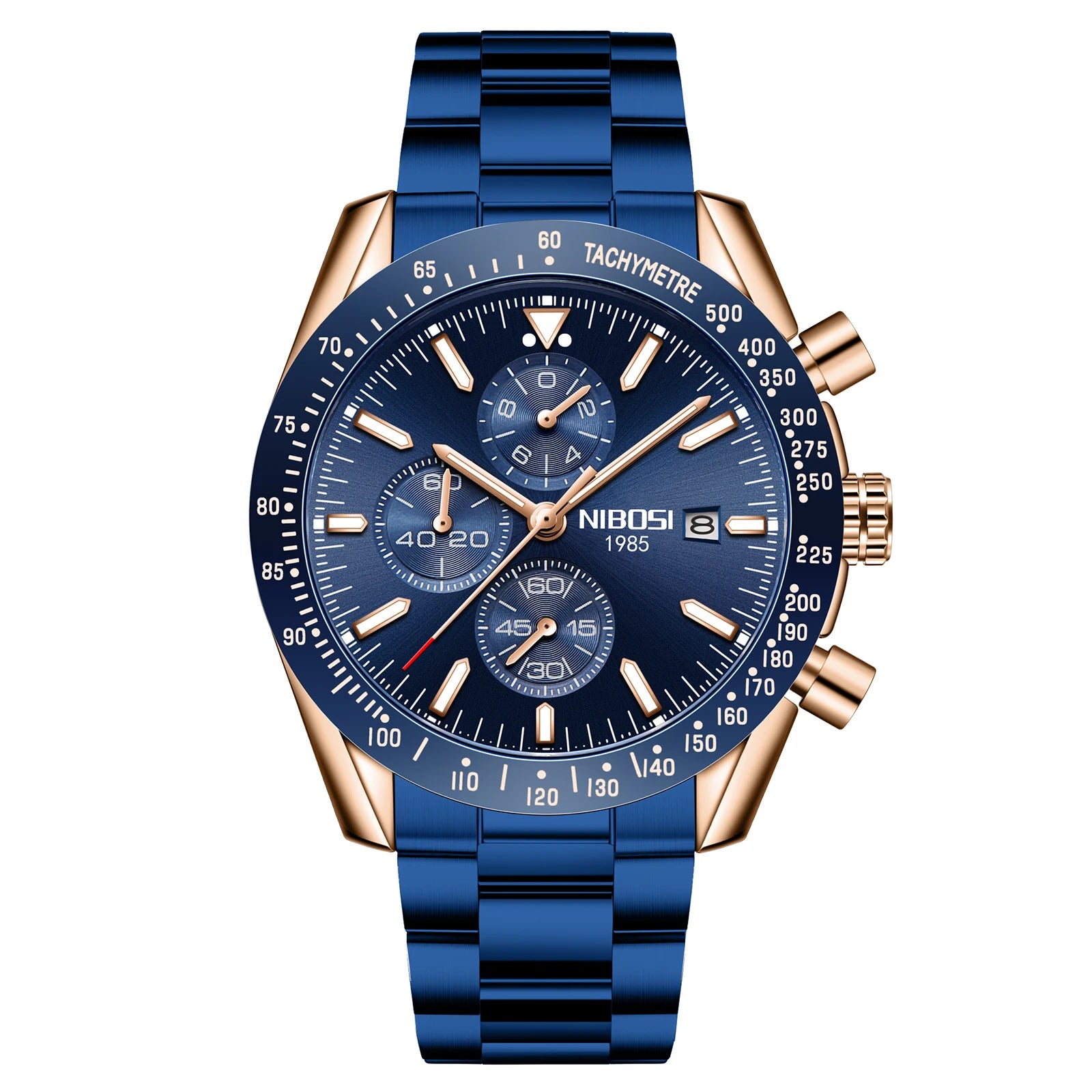 NIBOSI 2615 Sport Stainless Steel Band Wristwatch Men Watch Luminous Chronograph Quartz Watches