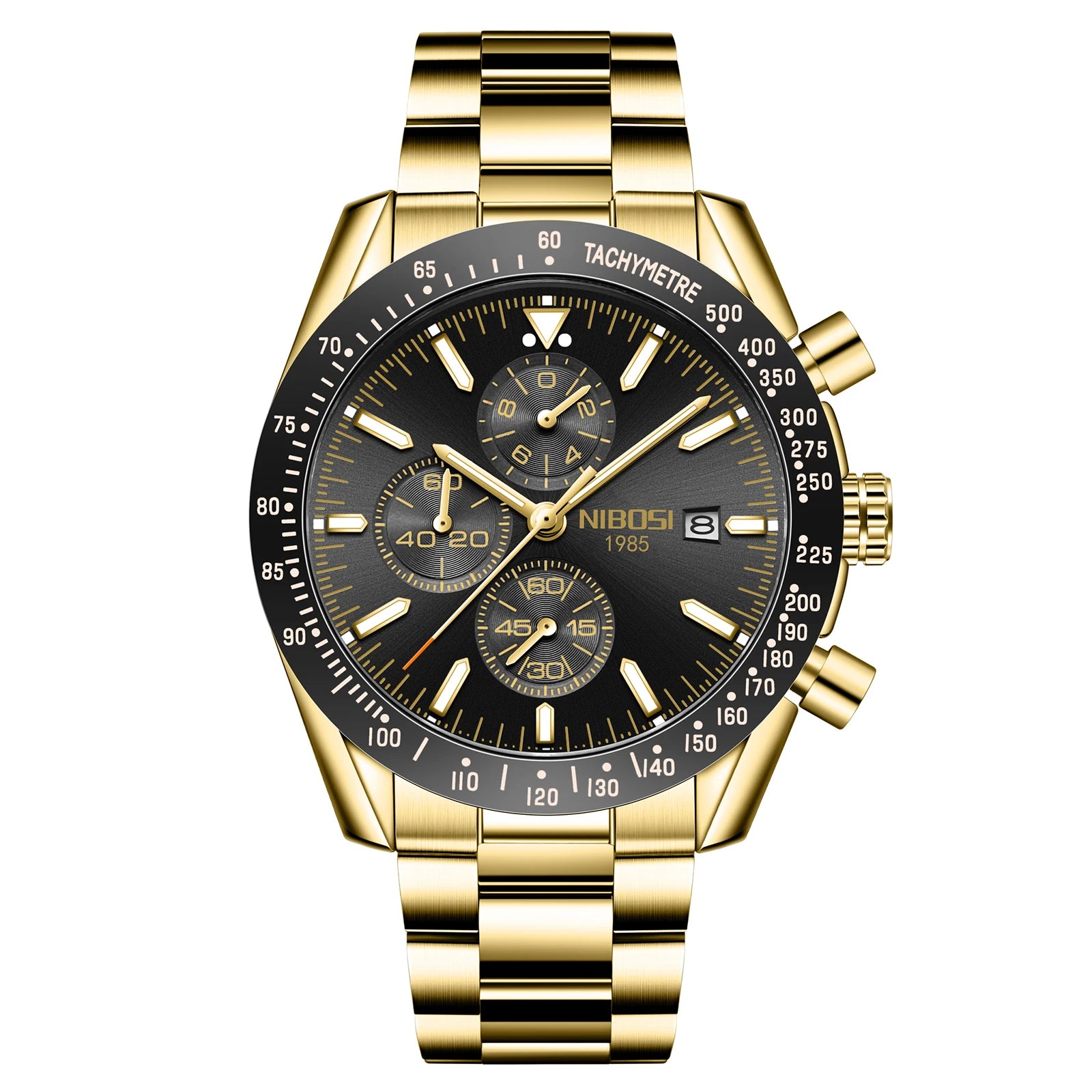 NIBOSI 2615 Sport Stainless Steel Band Wristwatch Men Watch Luminous Chronograph Quartz Watches