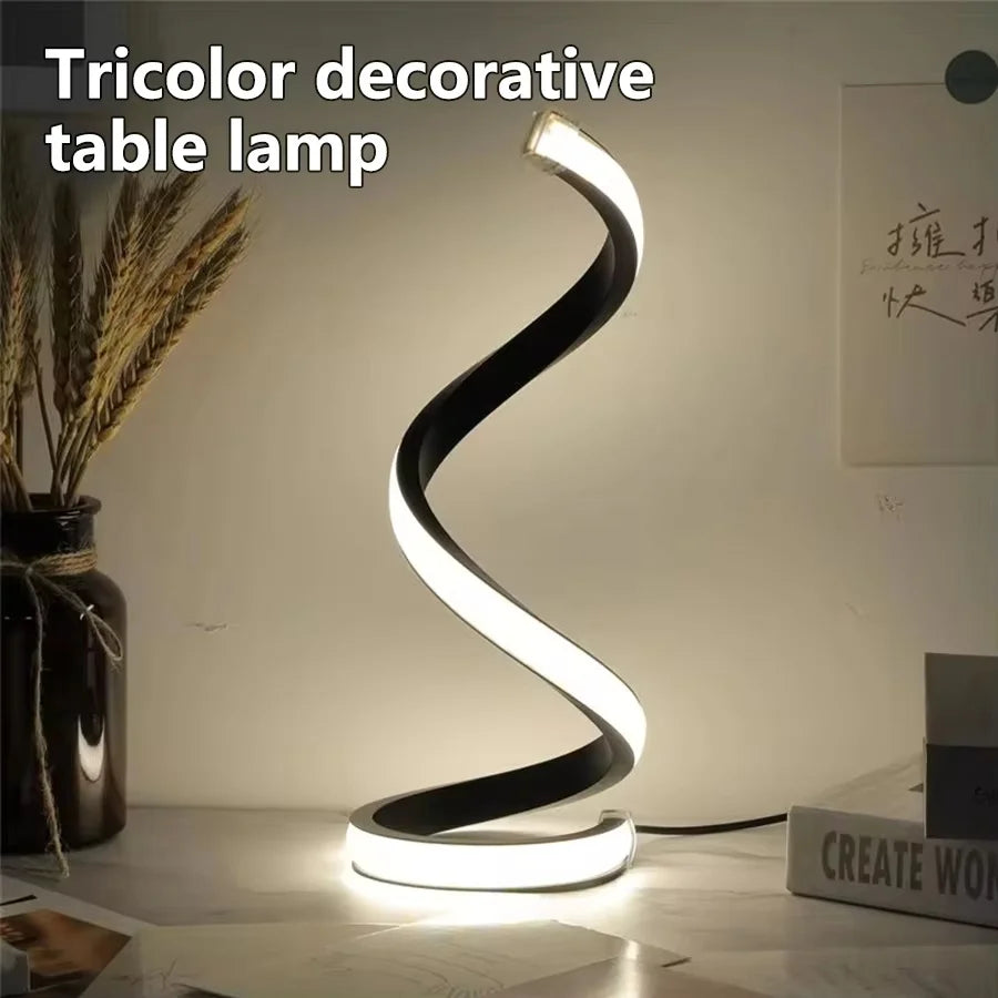 Creative Spiral LED Night Light Dimmable 3 Colors Table Night Lamp for Living Room Office Desk Bedroom Bedside Decor USB Plug in