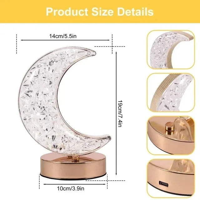 Bedroom Crystal Touch Dimming Night Light Girls Room Home Decor Aesthetics USB Bedside LED Ambient Table 3d Moon Lamp