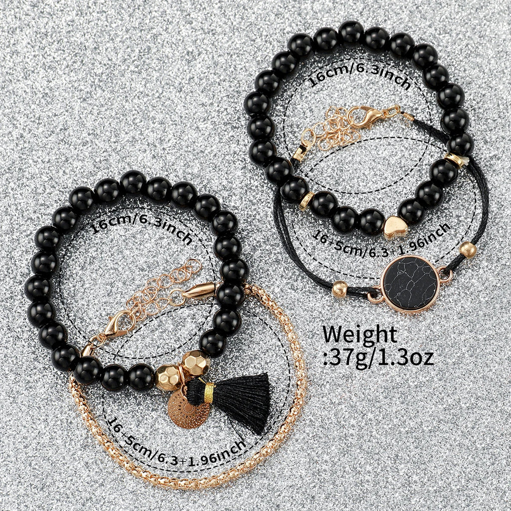 5pcs/set Women Silicone Band Quartz Watch and Beads Tassels Bracelet Set