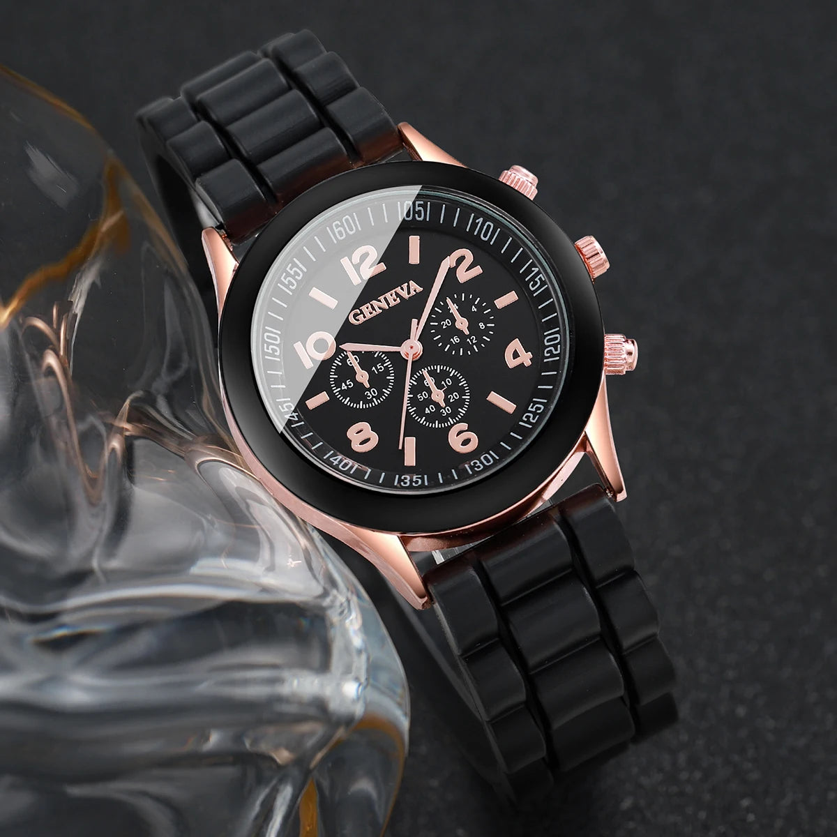5pcs/set Women Silicone Band Quartz Watch and Beads Tassels Bracelet Set