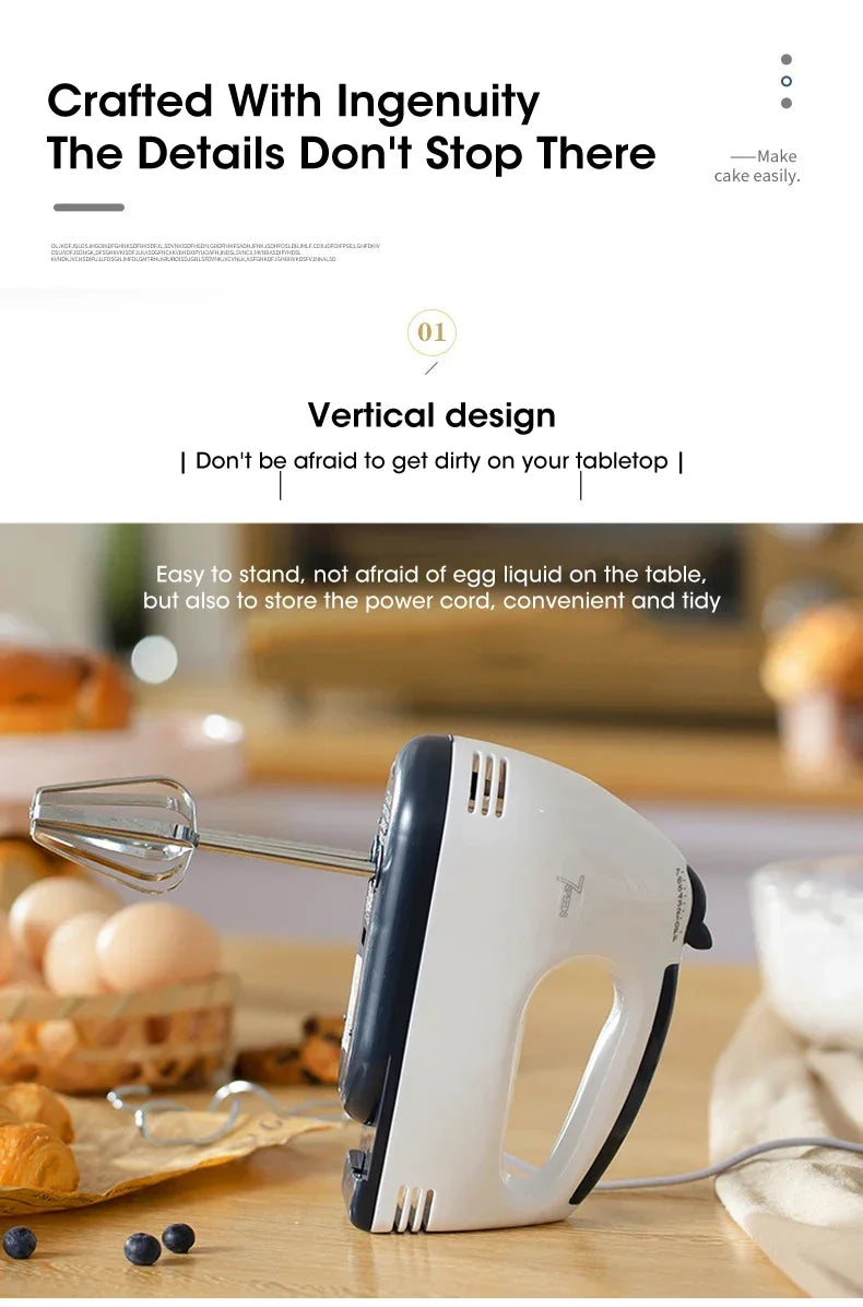 Handheld Electric Egg Beater, Household Automatic Mixer, Handheld Food Cake Bread Baking Dough Mixer, 7-speed Cream Blender